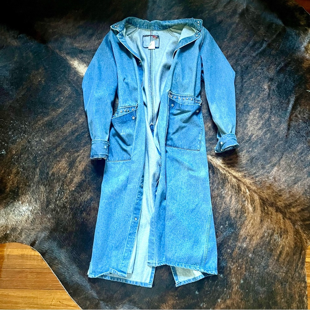 VINTAGE LIKE NEW Denim Long DUSTER trench Coat